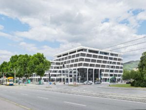 Die neue Hauptverwaltung der HeidelbergCement AG wurde 2020 fertiggestellt und strebt die DGNB-Zertifizierung "Platin" an. Foto: HeidelbergCement AG