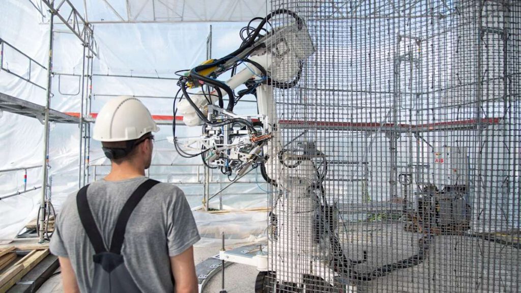 An der ETH unterstützt ABB die Forschung im Bereich der robotergestützten Fertigung in der Architektur und im Bauwesen. Quelle: ABB Robotics; Foto: Gramazio Kohler Research, ETH Zürich