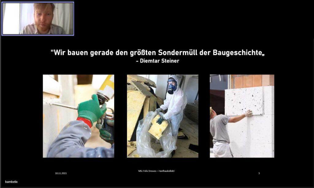 Felix Drewes vom Hanfbau-Kollektiv im Klimaforum-Bau-Fachworkshop "Alternative Baumaterialien"