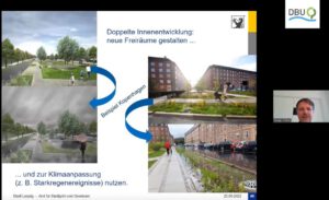 Vortrag "Stadtentwicklung vom Grün her denken" mit Referent Rüdiger Dittmar, Leiter des Amtes für Stadtgrün und Gewässer in Leipzig. Screenshot: DBU