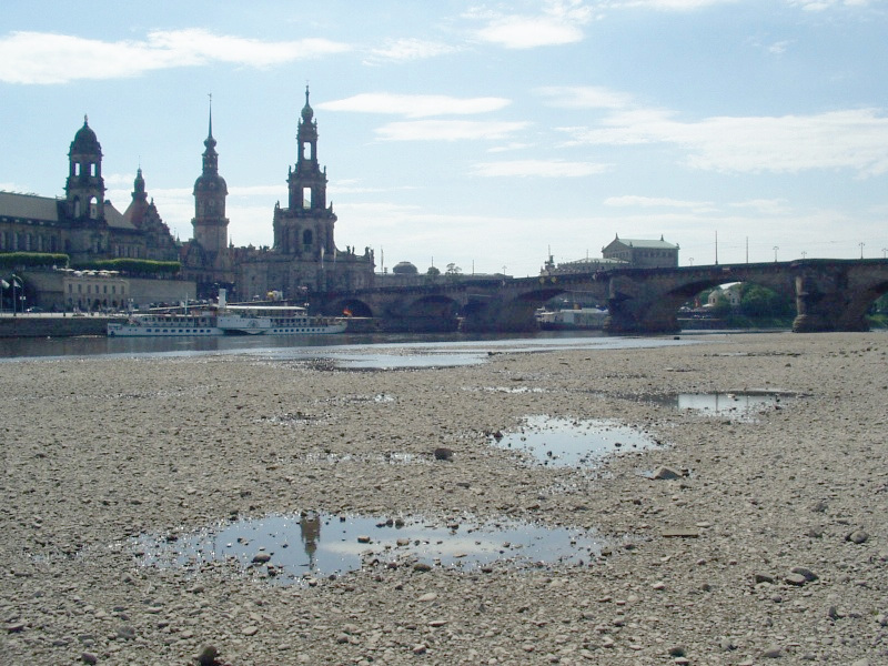 Im Juni 2005 führte die Elbe Niedrigwasser, der Pegel lag bei 1 Meter. Foto: Philipp Hertzog, Lizenz: CC BY-SA 3.0, via Wikimedia Commons