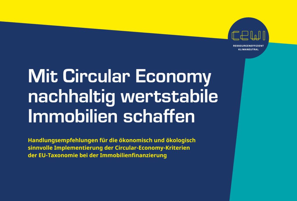 Titelblatt des CEWI-Impulspapiers „Mit Circular Economy nachhaltig wertstabile Immobilien schaffen“, Grafik © CEWI-Projekt / Stiftung KlimaWirtschaft