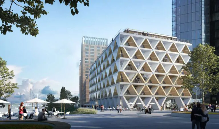 'The Cradle' im Düsseldorfer Medienhafen gilt als zukunftsweisendes C2C-Projekt. Visualisierung: © Interboden Gruppe/HPP/bloomimages