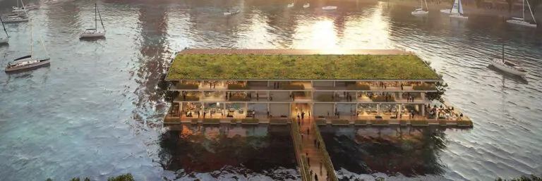 Ansicht des Floating Office Rotterdam / Foto: Powerhouse Company, Plomp, Atchain (https://www.powerhouse-company.com/for-office)