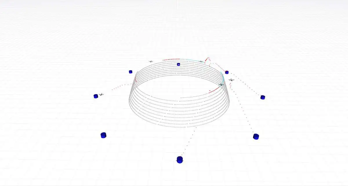 Simulation der Autonome Multi-Agenten-Fertigung aus der Luft. Visualisierung © Autonomous Manufacturing lab, Penn